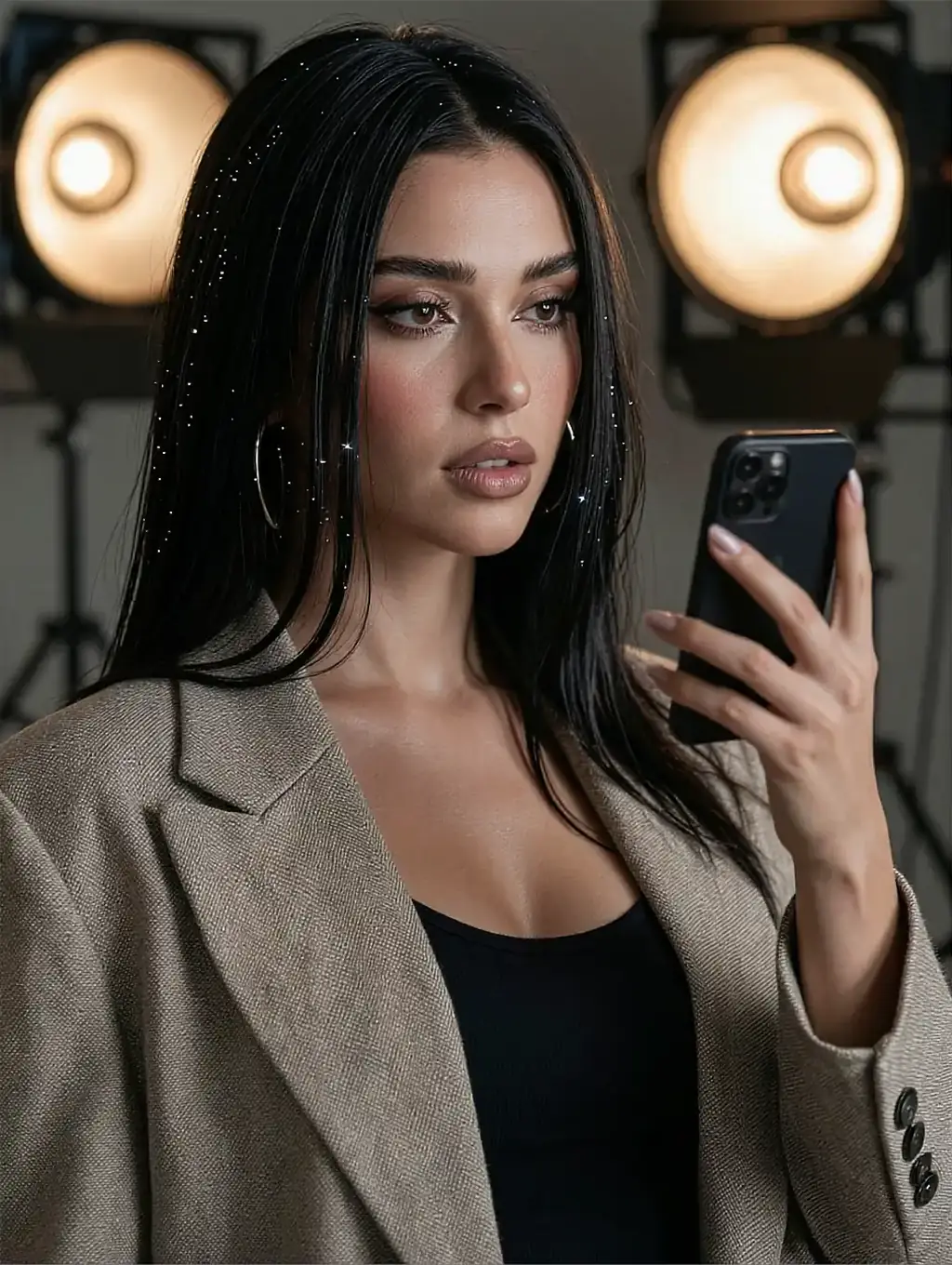 Fictional AI character in a doorway, half-turned towards the camera